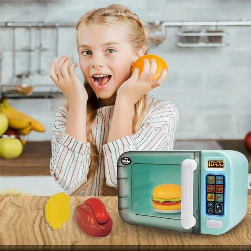 COO11 Kids Microwave Oven Toy with Lights and Sound, Kitchen Play Set, Pretend Play Appliance, Auto Shut-Off, 6 Program Functions, Play/Pause and Open Button, Kitchen Toys for Kids 3+ Years