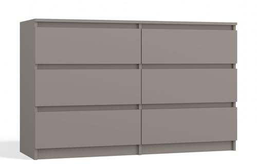 CDF Kommode Malwa M6 120| Farbe: Lehm (grau) | Schrank für Dokumente, Kleinigkeiten | Ideal für Wohnzimmer, Schlafzimmer, Kinderzimmer, Jugendzimmer und Büro | 6 geräumige Schubladen