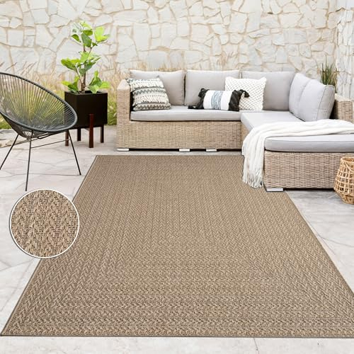Paco Home Tapis Look Jute Indoor-Outdoor - Naturel & Noir, Robuste & Élégant, Idéal pour Terrasse & Salon, Dimension:120x170 cm, Couleur:Beige 3