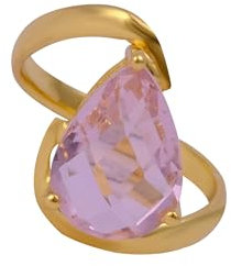 Bague en pierre précieuse faite à la main | Bague en forme de poire quartz rose | Bijoux en laiton plaqué or | 376401, Métal, Pink quartz