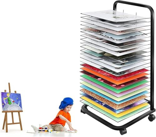 Kunsttrocknungsregal, Flexible Regale Mobile Wagen Zum Malerei Kunstwerk Drahtregale Aufbewahrung, Schwarzes Pulverbeschichteter, Stapelbares Metallstahlkunst -Rack Power Für Klassenzimmer, Art Club