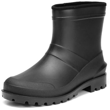 JiuQing Stivali da Uomo Stivali da Pioggia Impermeabili Scarpe da Giardino Antiscivolo con Tacco Basso Stivaletti da Pesca,Nero,44 EU