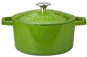Cooks Professional 20cm Cast Iron Casserole Dish 2.8L with Lid & Handles | Colourful Modern Design Enamelled Cooking Pan Pot | Suitable For All Hobs Inc Induction | Oven & Grill Safe | Green