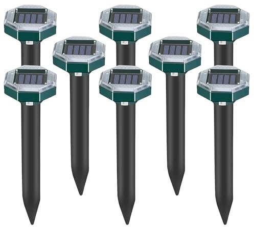 8 Stück Solar-Maulwurfschreck, Ultraschall-Mausvertreiber, Solar-Mückenabwehr, wasserdicht, solarbetriebene Maulwurfabwehr für Wühlmausschutz, Gopher, Serpent