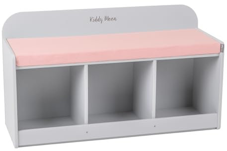 KiddyMoon Sitzbank Mit Sitzfläche Für Kinder Multifunktional Kindermöbel Zum Sitzen Aufbewahrung Spielzeug Kind, Grau/Pink