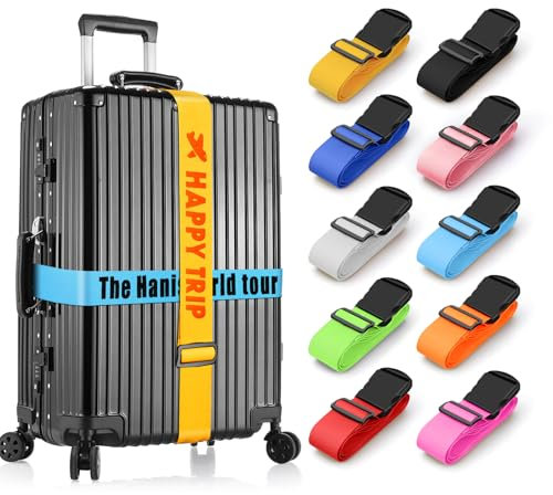 Personalisierte Koffergurt mit Namen, 2 Stück - Stickerei kofferband Gurt Auffällig & Sicher, Bunt Gepäck Identifikation für Große & Kleine Reisekoffer, TAS Koffer Bänder Gepäckband ideal über Kreuz