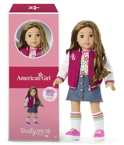 American Girl, Truly Me 18-inch Doll #118 with Brown Eyes, Wavy Dark-Brown Hair with Highlights, Tan Skin, for Ages 6+