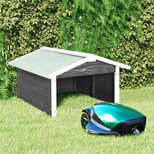 Xichuzi Roboter-Rasenmäher Garage, Mähroboter Garage, Rasenroboter Garage, Carport Bausatz, Rasenmäher Garage, 72x87x50 cm Grau Weiß Tannenholz