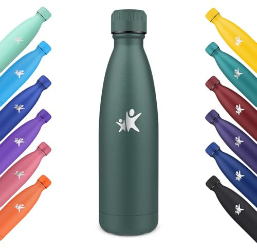 KollyKolla Gourde Isotherme, 500ml, Gourde Inox sans BPA, Bouteille Reutilisable, Isolation Double Paroi, Bouteille Isotherme Acier Inoxydable, pour Enfant, Adulte, Sport, École - Vert Olive