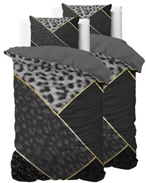 Sleeptime Bettwäsche 4teilig 135cm x 200cm 4teilig grau - Panther Vibe - weich & bügelfrei Bettbezüge mit Reißverschluss - Bettwäsche Set mit 2 Kissenbezüge 80cm x 80cm