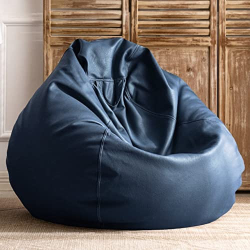 Fodera per poltrona sacco in finta pelle blu navy, D80 cm, impermeabile, per interni ed esterni, per divano grande o piumino, imbottitura non inclusa