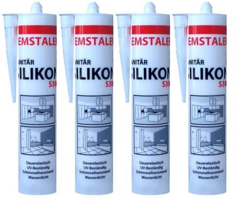 4x Remstaler SANITÄR SILIKON 300ml | Wasserdicht | für Innen- und Außenbereich | weiß und transparent (weiß)