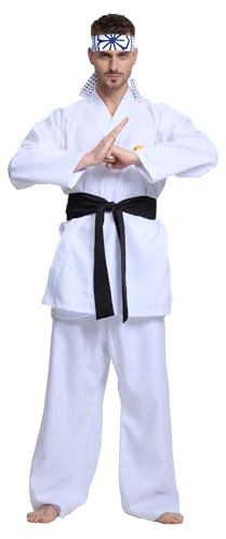 Mahoon Karate-Kostüm für Erwachsene, Deluxe-Karate-Uniform-Set mit Gürtel und Stirnband für Halloween-Party, Cosplay-Outfit