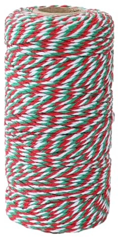 Cuerda de algodón navideña de 100 m, 2 mm, para envolver adornos colgantes, manualidades, jardinería y decoración del hogar. Rojo, verde y blanco.