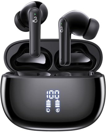 Cuffie Bluetooth, Auricolari Bluetooth 5.4 Stereo HiFi con 6 HD Mic, Cuffie Wireless 50 Ore LED Display, in Ear Cuffiette Bluetooth con Cancellazione Rumore, Cuffie Senza Fili IPX7 Impermeabile