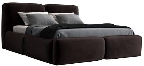 A&J MöbelLand Polsterbett 160x200 mit Bettkasten und Lattenrost – OLKE, Bett mit Matratze und Stauraum in Dunkelbraun