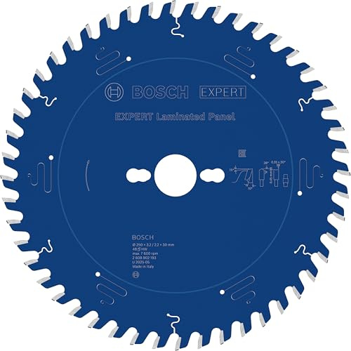 Bosch 1x EXPERT Laminated Panel Circ Saw Blade | for Plastic coated boards, Ø 250 mm, Professional Accessory Table Corded Circular Saw, Stationary Table Saw