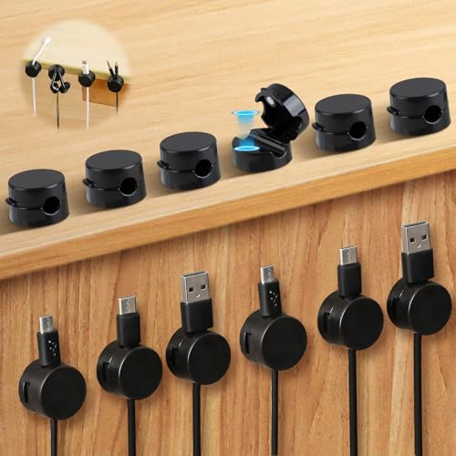 12 Pack Cable Organizer Holder Clips, 360° Rotatable Cable Clips Holder Upgraded Magnetic Desk Cables Clip Management for Nightstand, Kitchen Appliances, Office Supplies, Phone, Wall, Car - Black-7mm
