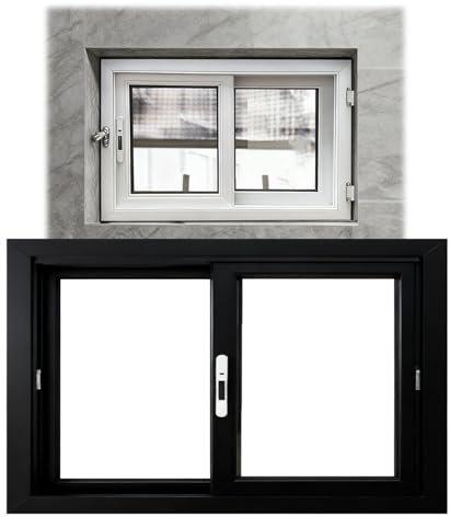 Ventana Corrediza de Aleación de Aluminio Abatible Impermeable Y Aislante con Vidrio Templado Insonorizado for Trasteros Y Ventanas de Ventilación Color Blanca/negro(Black,100x60cm/39.4x23.6”)