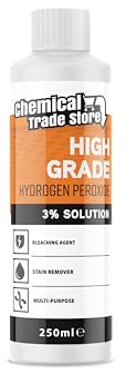 Chemical Trade Store - Hydrogen Peroxide Solution 3% - Multi-Purpose Oxidising Cleaner for Household, Laundry, Upholstery, Stains, Whitening, Kitchen & Bathroom Use - 250ml