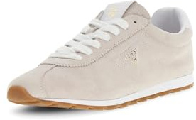 Guess Sportschuhe aus Wildleder in Beige mit Gummisohle, weiße Schnürsenkel, lässiger Retro-Stil