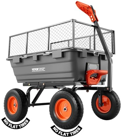VEVOR Carrello da Giardino Ribaltabile Carico di 544 kg, con Recinzione di Stoccaggio, Maniglia Convertibile, Meccanismo di Scarico Rapido, Ruote Girevoli, Carrello da Giardino per Piante e Terra