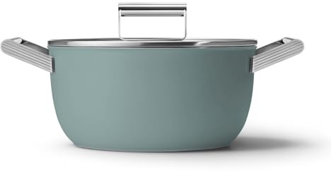 Smeg, Casserole antiadhésive CSF2412EGM, diamètre 24 cm, revêtement céramique sans PFAS, manche en acier inoxydable, pour tous les plans de cuisson, 250° au four, capacité 3,1 cl, vert émeraude mat
