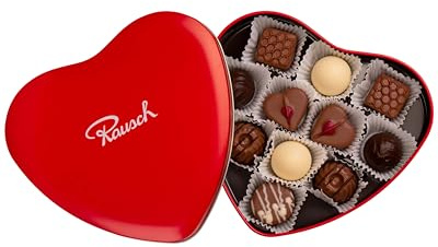 Rausch Herz Geschenkdose mit 11 edlen Pralinen, alkoholfrei | Pralinen Geschenk für Genuss und Liebe, umhüllt von Edelkakao-Schokolade, Vanille, Honig & Himbeer