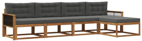 vidaXL Outdoor-Sofagarnitur mit Kissen 5 pcs Natur und Anthrazit, Gartenmöbel Set, modern, wetterfest, Sitzgruppe, Ecksofa, Akazienholz, braun, modulare Lounge