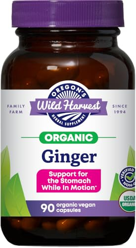 Oregon's Wild Harvest, Certified Organic Ginger Capsules for Stomach Support, Non-GMO, 1000 MGS, 90 Count