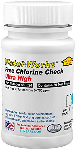 ITS Europe WaterWorks 480024 Free Chlorine Test Strip, Ultra High Range, 31 Seconds Test Time, 0-750ppm Range (Bottle of 50)
