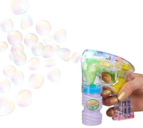 Relaxdays 10020603 Seifenblasen-Pistole mit Seifenblasenlösung, inkl. Batterien, LED-Licht, handlich, für Party, Karneval, Fasching, HBT: 14,5 x 11,5 x 5 cm, transparent