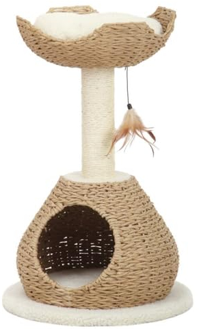 Petpals Luxuriöser handgefertigter Boho Chic Katzenbaumturm - Nachhaltiges Design - Perfekt für kleine Rassen - Moderne Katzenmöbel mit Bett und Kratzpfosten
