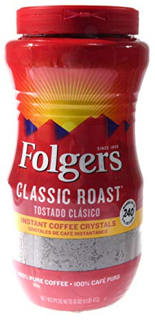 Folgers Coffee Classic Roast 100% Pure Instant 16oz (Pack of 2)