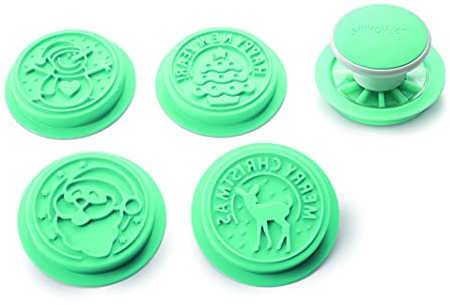 silikomart | Kit Silikon Keksformen XMAS STAMP, Kit Zusammensetzung 1 Transparenter TRITAN™ Ausstecher, 4 Silikonformen, 1 Kochbuch, Ø 87 mm h 16 mm, Made in Italy