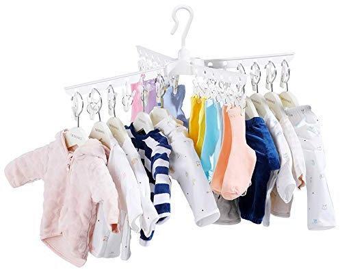BAOYOUNI Plastic Clothespins Folding Clothes Drying Rack Laundry Drip Hanger 24 Clips Peg for Hanging Socks, Baby Clothes, Cloth Diapers, Bras, Towel, Underwear, Hat, Scarf, Gloves (Ivory)