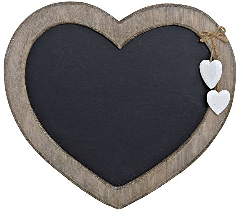 levandeo Memotafel Herz 30x27cm Memoboard Tafel Wandtafel aus Holz in weiß braun gewischt mit Herzen zum Hängen - Landhaus Vintage Shabby Kreide Kreidetafel Küchentafel