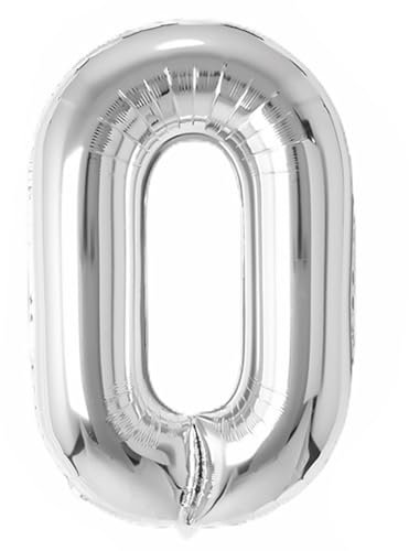 Folienballon Zahl 0 (Silber) von Trendario - XXL Riesenzahl 100cm Ballon - Helium Luftballons für Geburtstag, Partydeko, Hochzeit (Zahl 0, Silber)