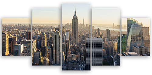 ge Bildet Bild auf Leinwand | New York City Skyline in 150x70 cm mehrteilig als Wandbild XXL | Wand-deko Dekoration Wohnung modern Bilder | 2257