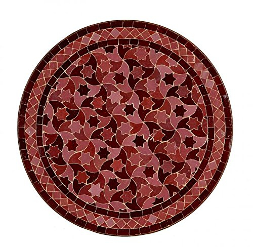 Casa Moro Esstisch Tisch Rund – Balkontisch Terrassentisch Mosaiktisch Garten-Tisch Fliesentisch | Ø 60 cm aus Marrakesch Marokko Rot