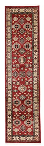 RugVista, Shirvan Kazak, Teppich, Hochflor Teppich, 78 x 300 cm, Läufer, Orientalischer Ziegler Teppich, Oeko-Tex Standard 100, Polypropylene, Flur, Schlafzimmer, Küche, Wohnzimmer, Rot/Rost