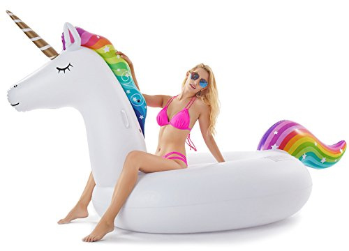 Jasonwell Giant Inflatable Unicorn Pool Float Floatie Ride On with Fast Valves Large Rideable Blow Up Summer Beach Swimming Pool Party Lounge Raft Decorations Toys for Kids Adults