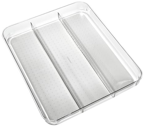 madesmart 96108 Soft Grip Utensil Tray Organizer, Plastic, Clear/Gray | non slip feet, rounded corners, see through design, soft grip lining, wide channels, spatulas whisks tongs, woman owned
