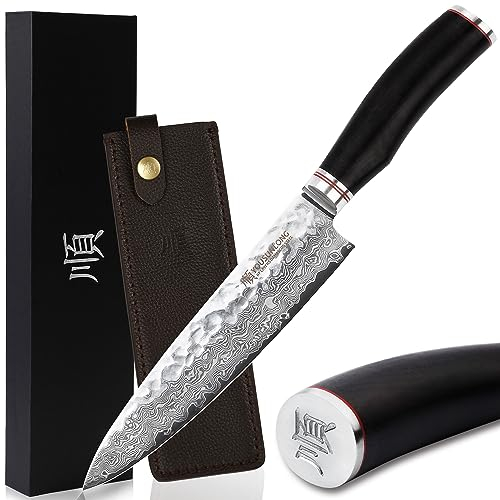 YOUSUNLONG Coltelli da chef Gyuto giapponese da 8 pollici VG10 martellato martellato acciaio naturale ebano manico in legno con fodero in pelle
