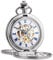 ManChDa Mens Pocket Watch Classic Mechanical Hand-Wind Pocket Watch Steampunk Roman Numerals Fob Watch for Men Women with Chain + Gift Box(Silver)