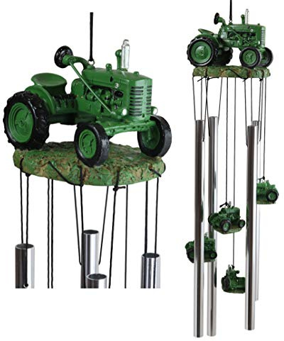 Ebros Gift Altmodisches Vintage-Landlandlandwirtschaftlicher Bauernhof, grüner Traktor-Modell, Resonant, entspannendes Windspiel, Terrasse, Garten, Akzent des rustikalen Landhaus-Themas.