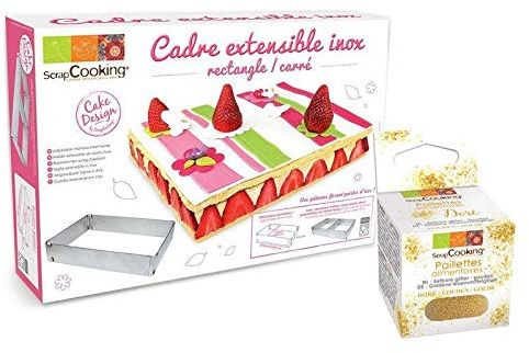 Cadre à pâtisserie extensible rectangle + paillettes dorées