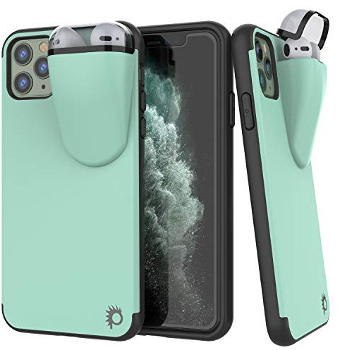 PunkCase iPhone 11 Pro Airpods Case Holder (TopPods Series) | Slim & Durable 2 in 1 Cover Designed for iPhone 11 Pro (5.8) | Protects Your Phone & Stores Your AirPods Gen. 1 & 2 [Teal]
