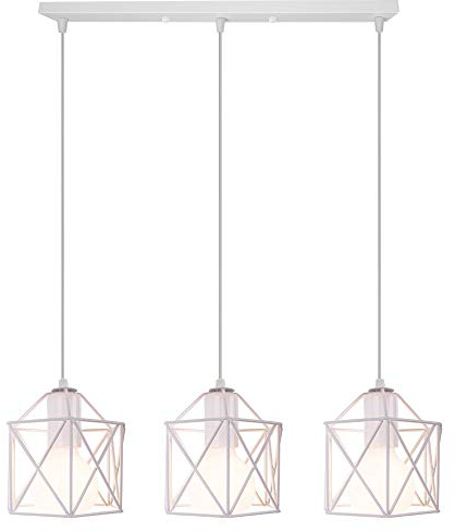 PETITES ECREVISSES Vintage pendelleuchte 3-flammig industrie Hängeleuchte vintage Metall Diamant-Stil Deckenleuchte für Bar, Küche, Wohnzimmer und Schlafzimmer (Weiß)