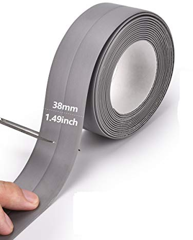 Bath Sealant Caulk Strip Silicone Kitchen Waterproof Adhesive Tape Sealant PVC Water Resistant Anti Mould Sealing Tape for Bathroom Kitchen Toilet Wall Corner Window Sill 38MM X 3.2M Grey